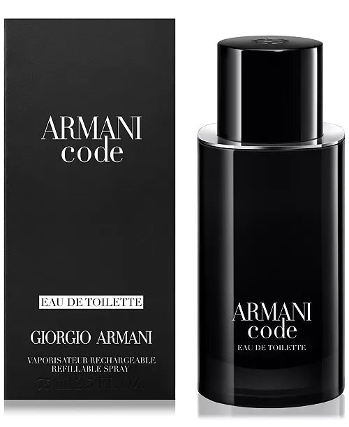 Armani Code by Giorgio Armani, 2.5 oz EDT Refillable Spray for Men